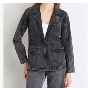LNDN Landon Denim Organic Cotton Stretch Denim Blazer Size XL Vintage Black Wash
